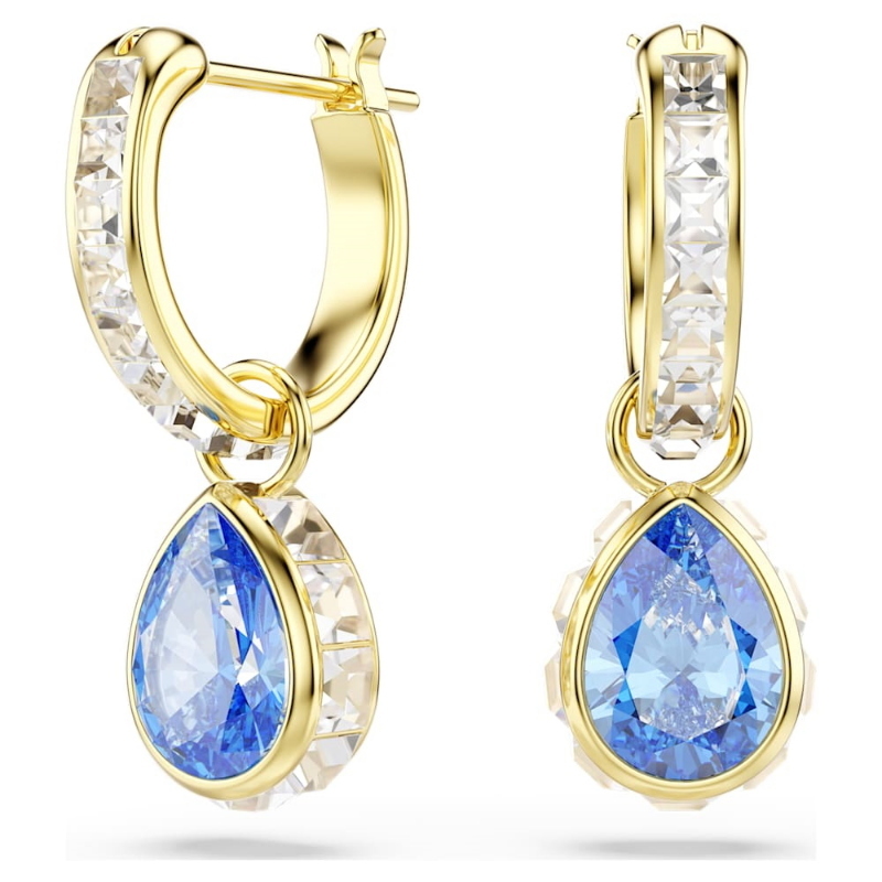 Swarovski 5757815 orecchini pendenti chroma, taglio pear, blu, finitura oro 18k di swarovski originale