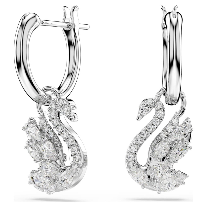Swarovski 5759942 orecchini pendenti swan, taglio misto, cigno, bianchi, placcato rodio di swarovski originale