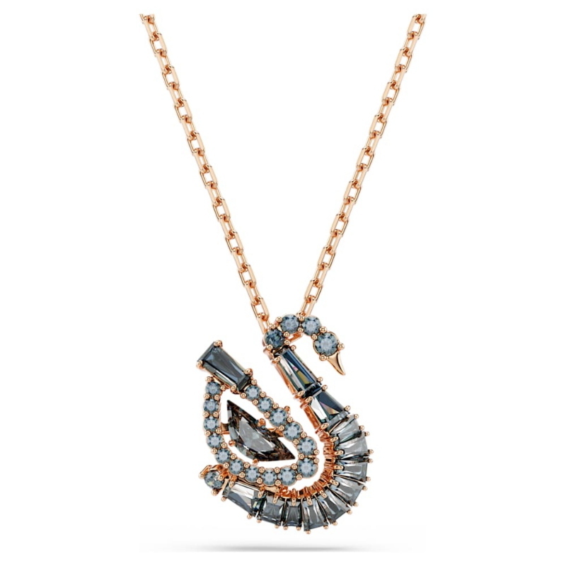 Swarovski 5764882 pendente swan, taglio misto, cigno, grigio, finitura oro rosa 18k di swarovski originale