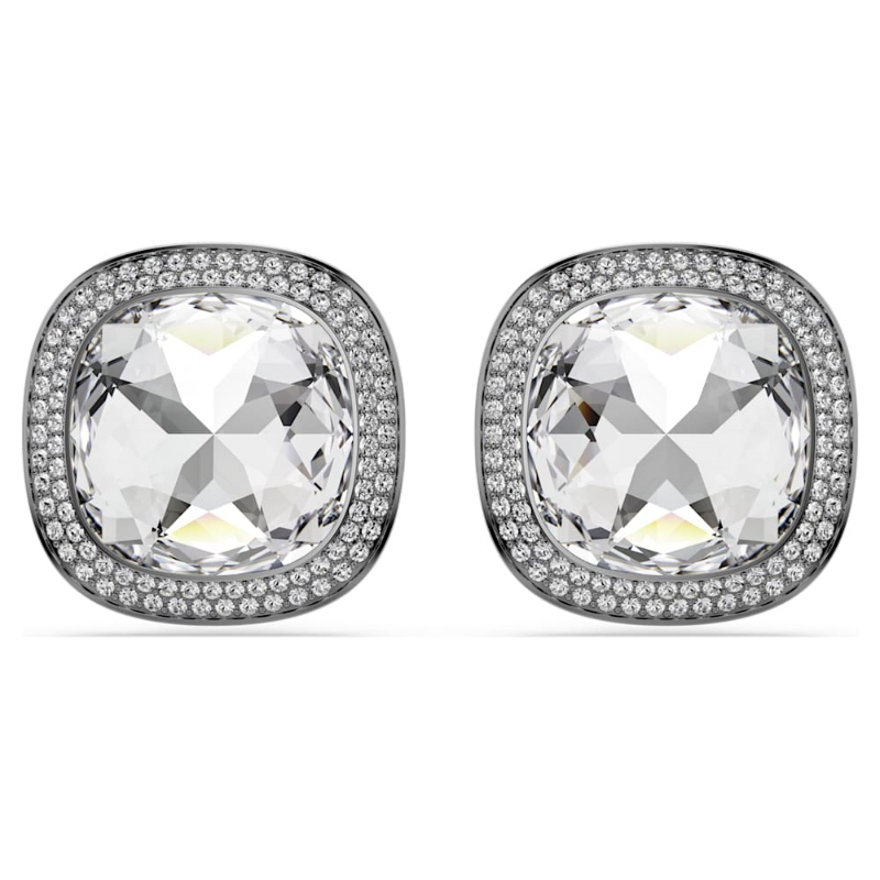 Swarovski 5751325 orecchini a clip una angelic, taglio cushion, bianchi, placcato rutenio di swarovski originale