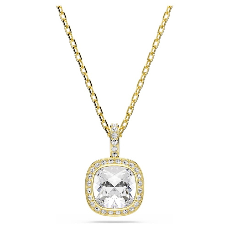 Swarovski 5764761 pendente una angelic, taglio cushion, bianco, finitura oro 18k di swarovski originale