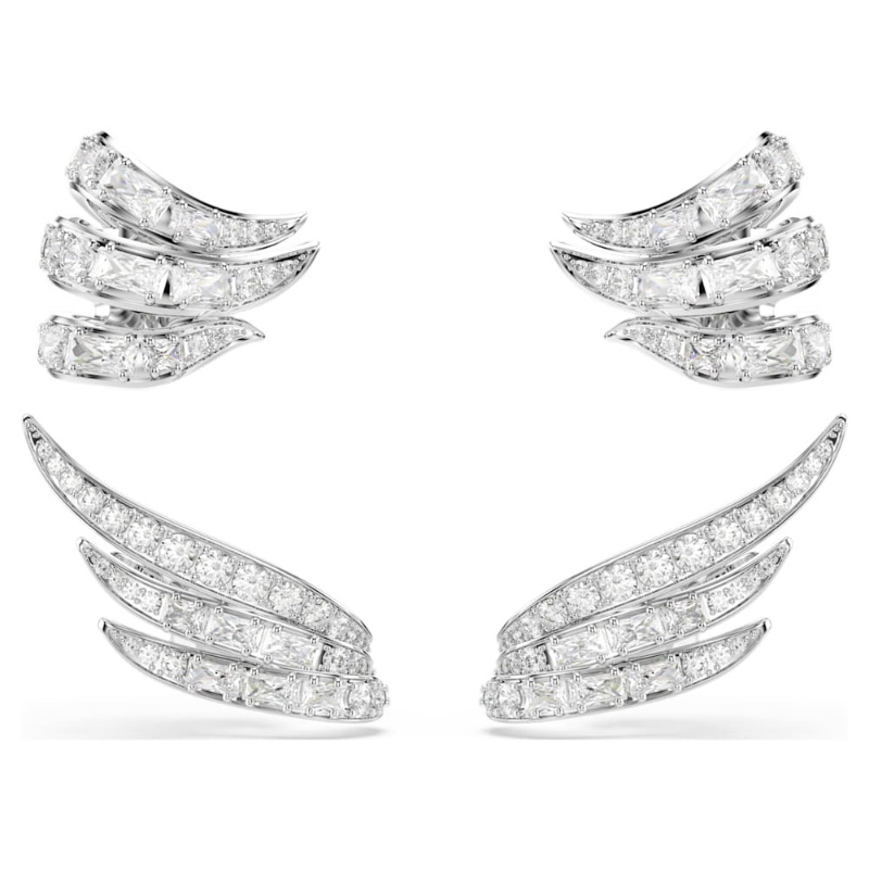 Swarovski 5749071 orecchini ear cuff vienna, taglio misto, cigno, bianchi, placcato rodio di swarovski originale