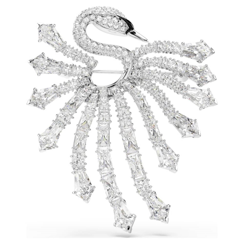 Swarovski 5760065 spilla vienna, taglio misto, cigno, bianca, placcato rodio di swarovski originale