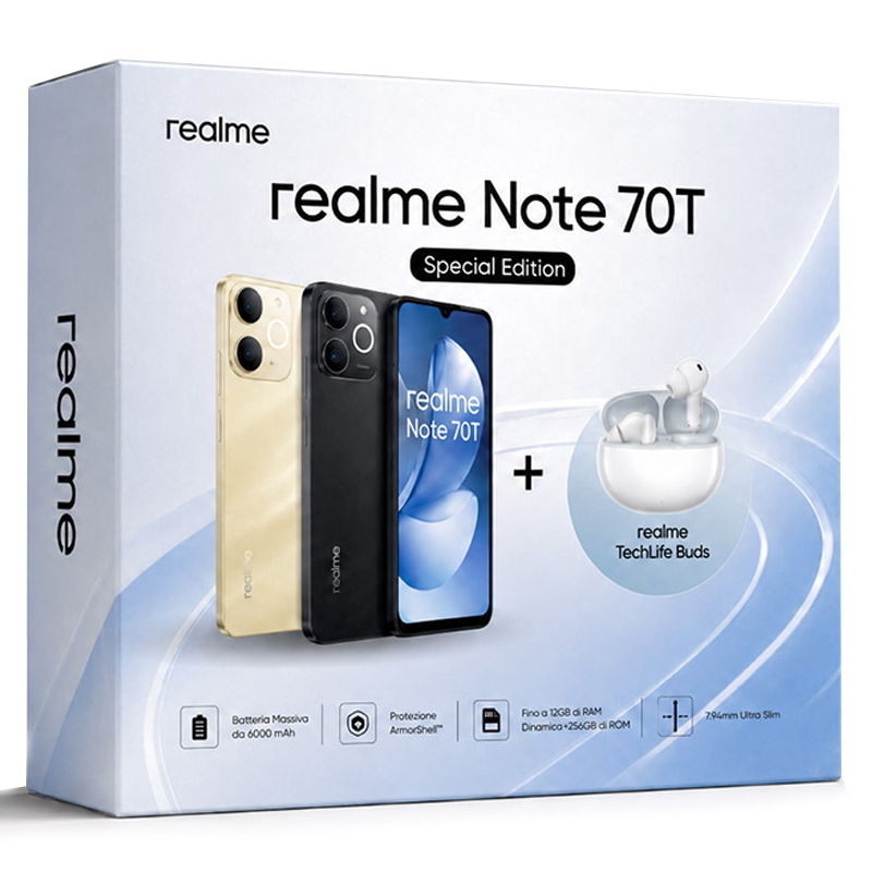 Realme note 70t (obsidian black) - smartphone 6.74 - ram 4gb - storage 128gb + realme techlife buds