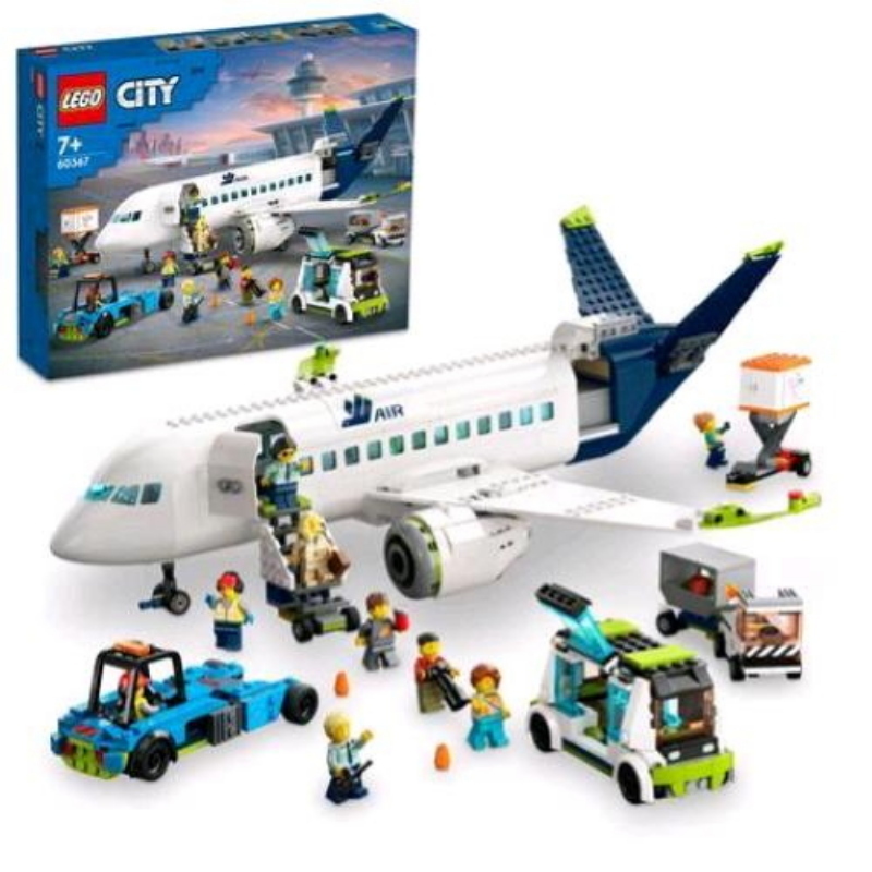 Lego city aereo passeggeri con autobus trattore camion e 9 minifigure