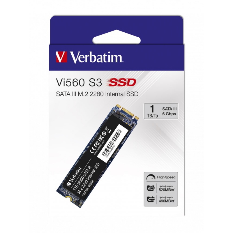 Verbatim ssd interno vi560 s3 1tb m.2 sata r/w 520/500
