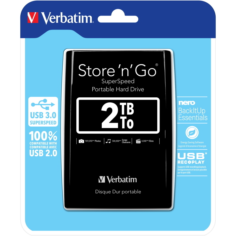 Verbatim hdd ext 2,5 2tb usb 3.0 store`n` go nero 53177