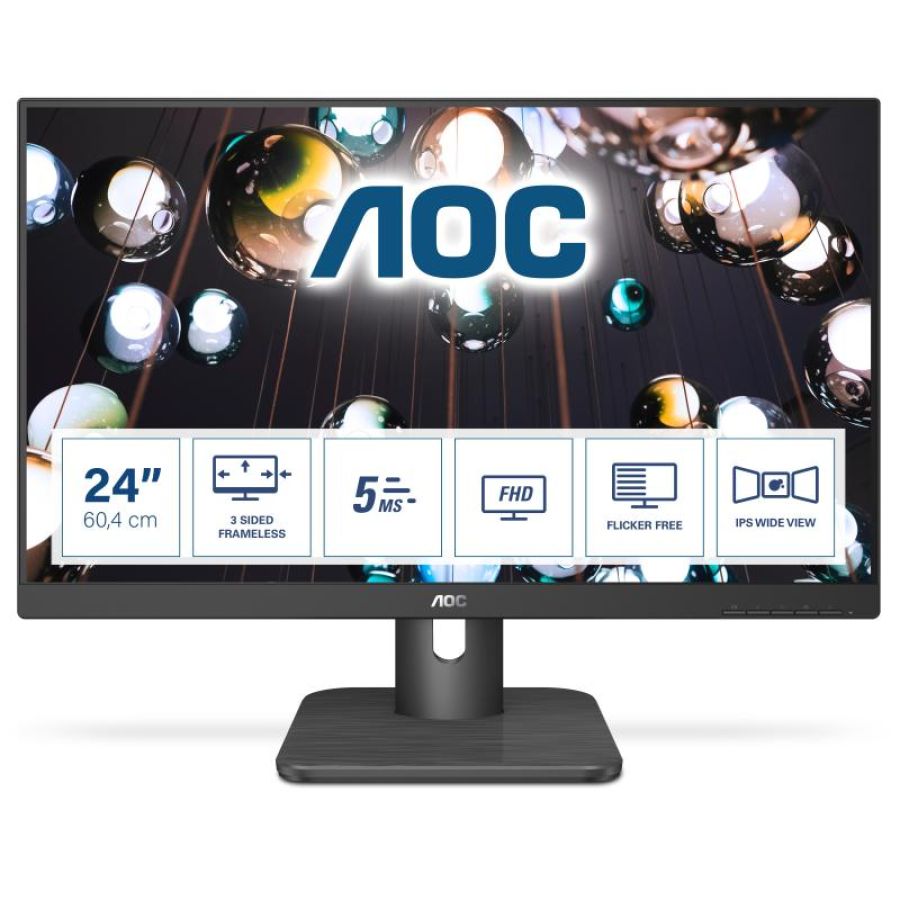Aoc essential-line 24e1q 23.8 led full hd ips formato 16:9 contrasto 1.000:1 1.920x1.080px 1xvga 1xhdmi 1xdisplay port italia black