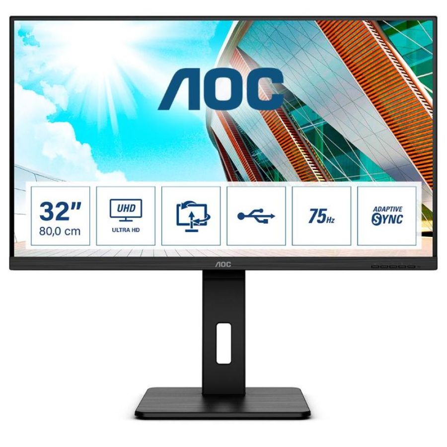 Aoc u32p2 31.5 led ips uhd 4k formato 16:9 contrasto 3.000:1 2xhdmi 1xdisplay port 4xusb colore nero garanzia italia