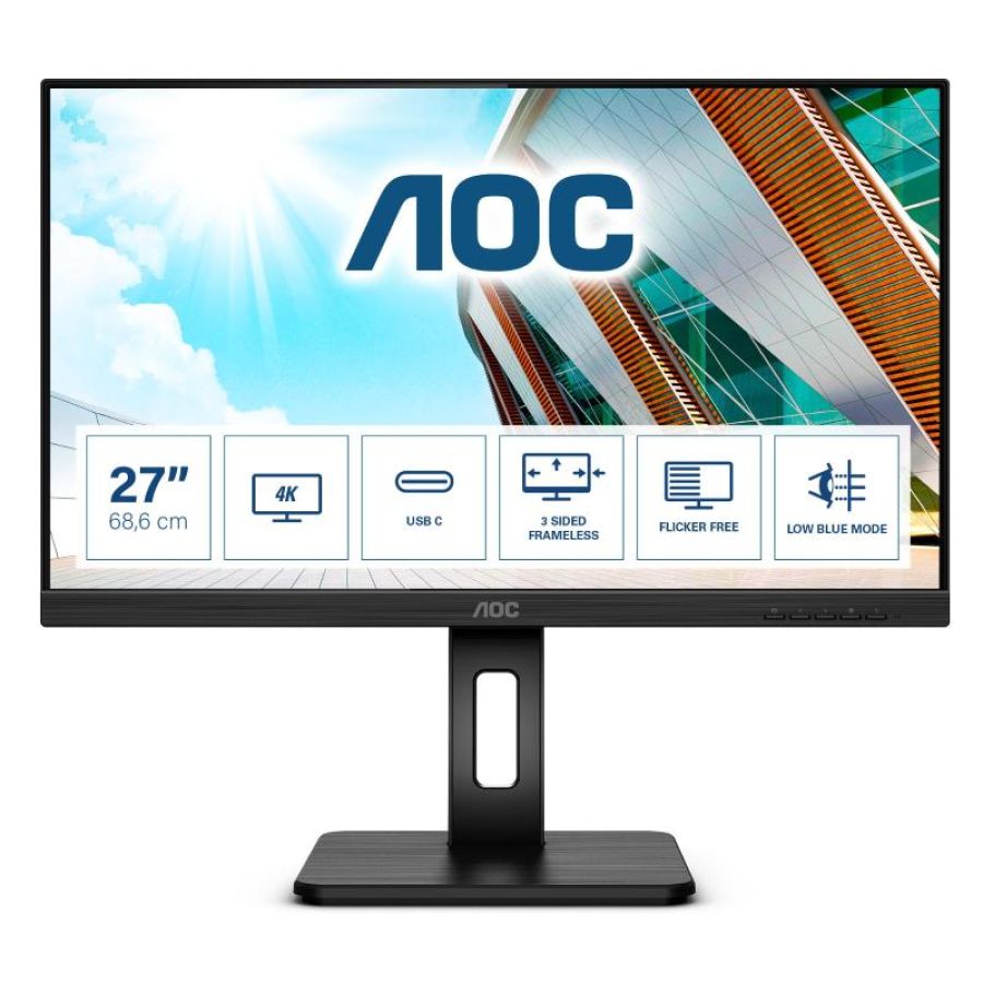 Aoc u27p2ca pro line 27 led ips ultra hd 4k 4ms 60hz low blue light hdmi displatport usb-c usb altoparlanti nero