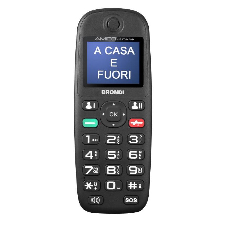 Brondi amico di casa telefono cellulare per anziani gsm dual sim con tasti grandi funzione sos controllo remoto volume alto nero