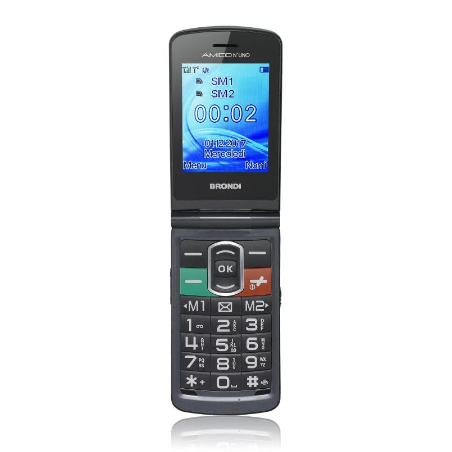 Brondi amico n° uno dual sim 3 clamshell senior phone tasti grandi italia titanio