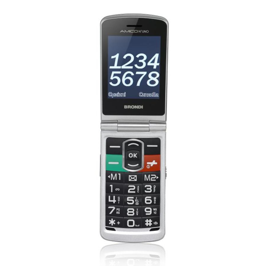 Brondi amico n° uno dual sim 3 clamshell senior phone tasti grandi italia silver