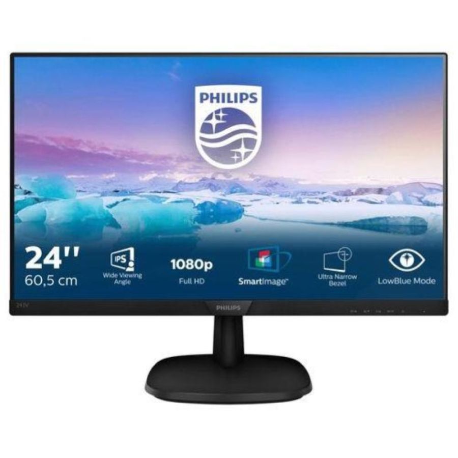 Philips 243v7qsb/00 23.8 led ips formato 16:9 contrasto 1.000:1 1xvga 1xdvi colore nero garanzia italia