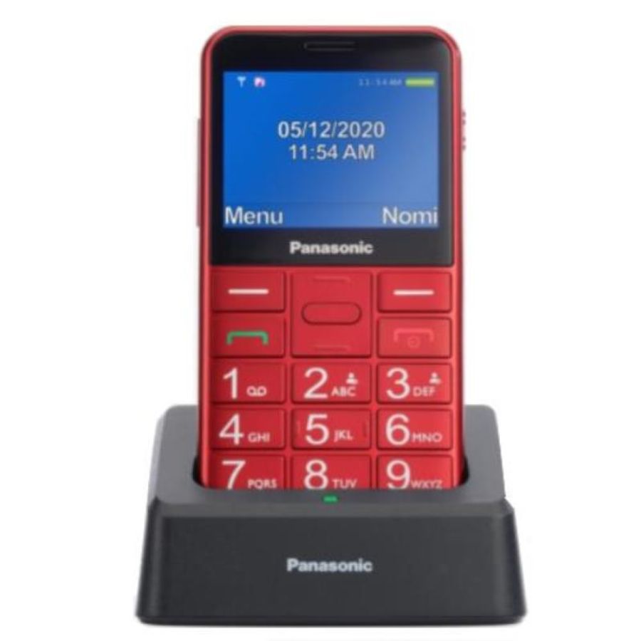 Panasonic kx-tu155 telefono cellulare ad utilizzo facilitato pulsanti grandi ampio schermo a colori da 2.4`` pulsante sos compatibile con apparecchi acustici base di ricarica rosso
