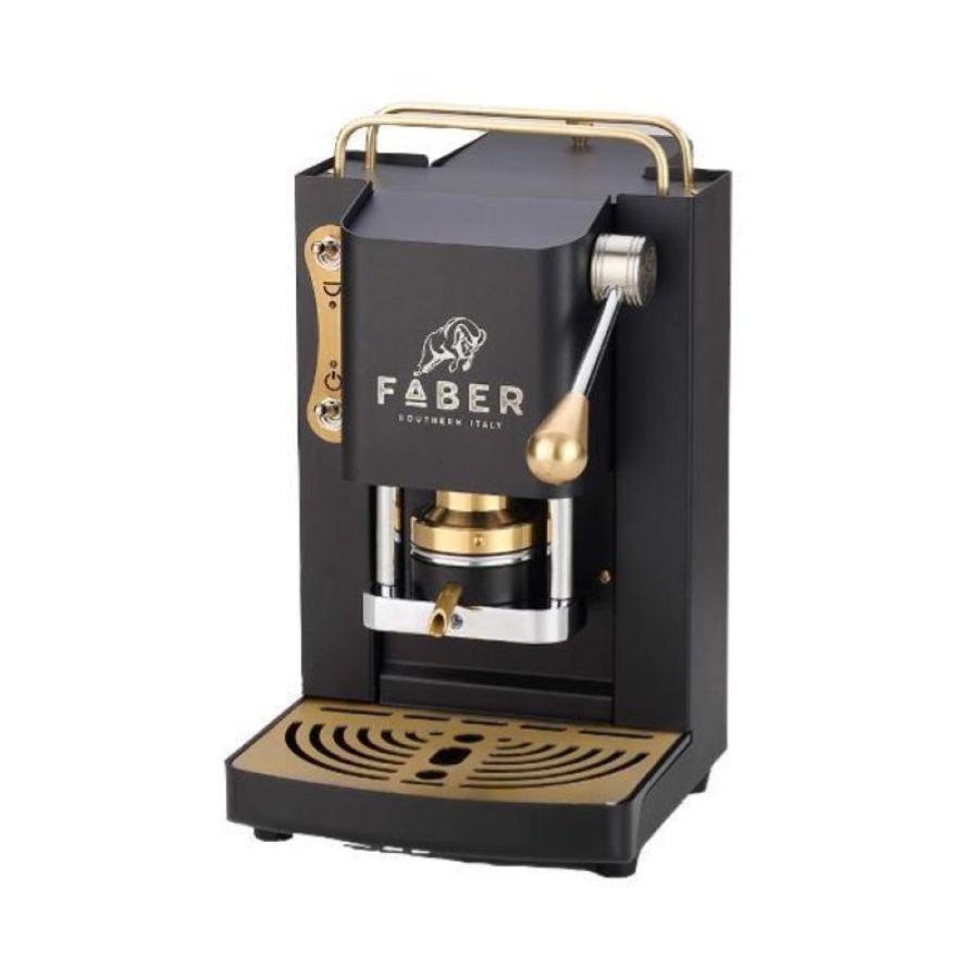 Faber pro mini deluxe macchina da caffÈ cialde 44mm 500w 15 bar 1.3lt  mat black ottone