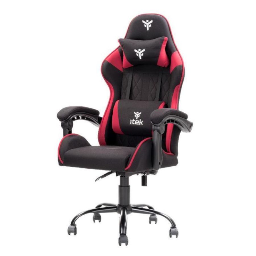 Itek gaming chair rhombus ff10 - tessuto, doppio cuscino, schienale reclinabile, nero rosso