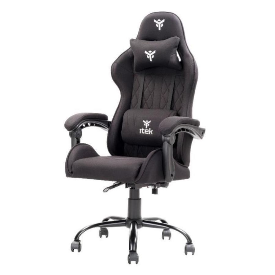Itek gaming chair rhombus ff10 - tessuto, doppio cuscino, schienale reclinabile, nero nero