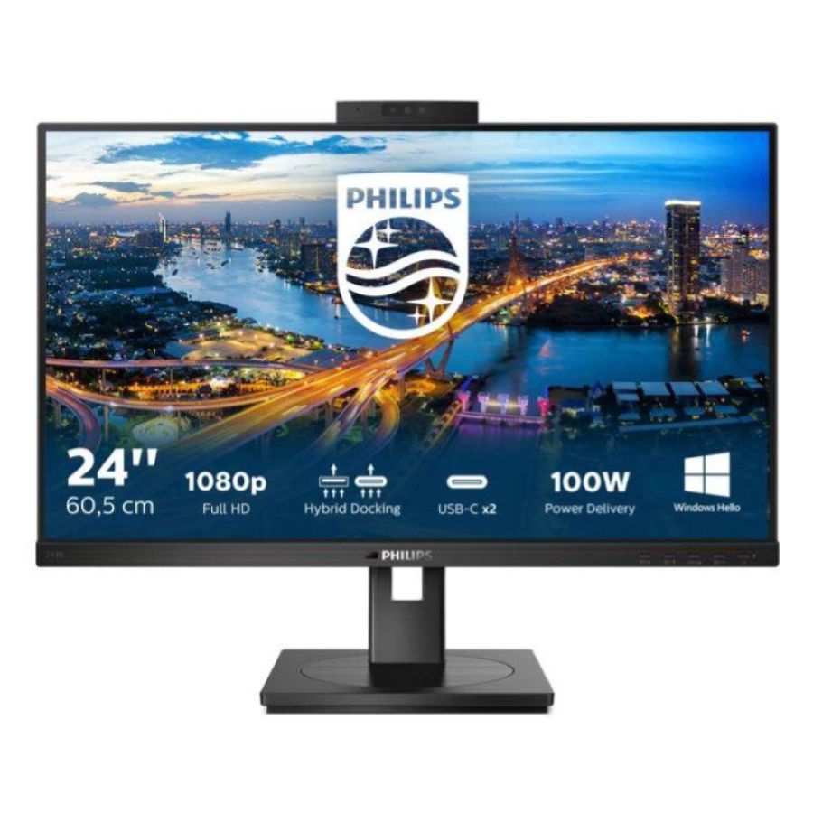Philips 243b1jh/00 b-line 23.8 led ips full hd 16:9 75hz 4ms contrasto 1.000:1 hub usb hdmi displayport usb-c 100w altoparlanti incorporati nero