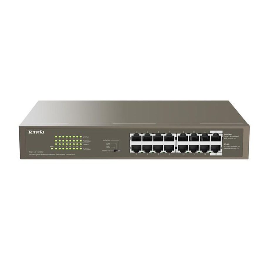 Tenda teg1116p-16-150w switch non gestito 16 porte gigabit 10/100/1000 poe 135 w