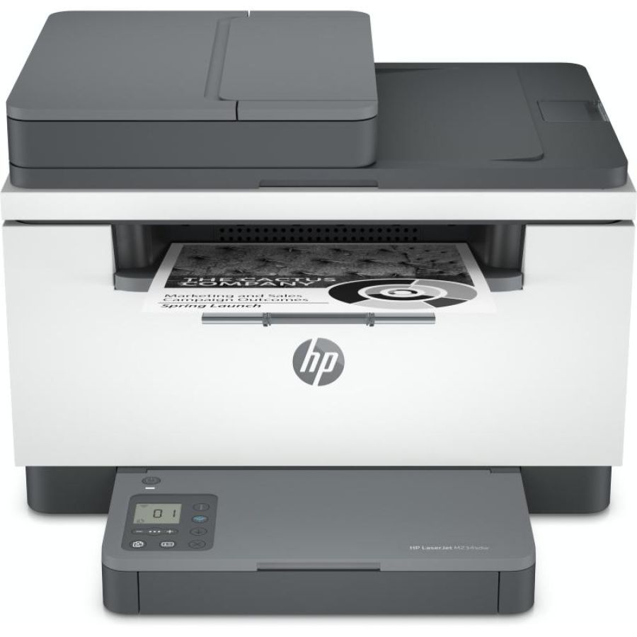 Hp laserjet m234sdw 6gx01f, stampante multifunzione a4, stampa fronte e retro automatica in b-n, 29 ppm, wifi, ethernet, usb, adf, hp smart, no fax, schermo lcd a icone, grigia