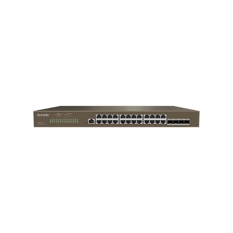 Tenda teg5328f switch 24 porte gigabit 10/100/1000 rj45 +4p sfp +1p console l3 managed 1u 19-inch