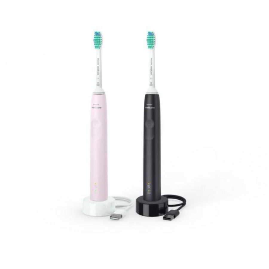 Philips hx3675/15 kit spazzolino elettrico sonic serie 3100 nero rosa conf 2 pz.