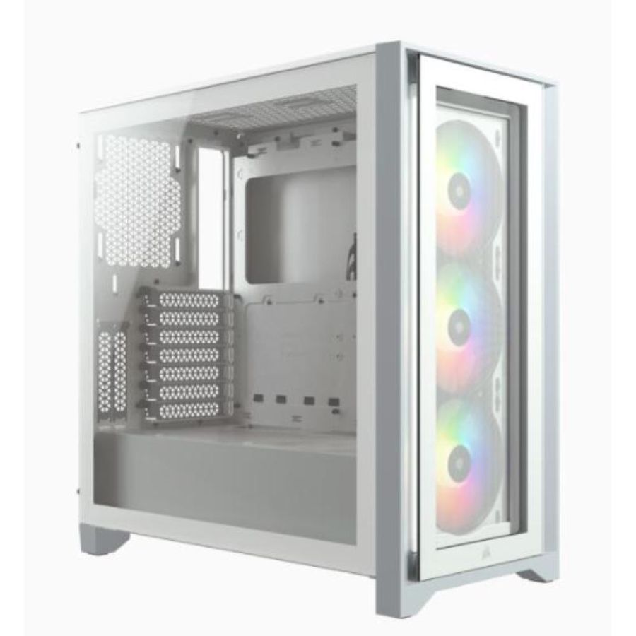 Corsair icue 4000x case middle tower vetro temperato no-power minitx matx atx 3 ventole rgb incluse bianco