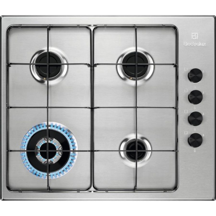 Electrolux egs6414x piano cottura a gas 4 fuochi bruciatore tripla corona comandi laterali 60 cm acciaio inox