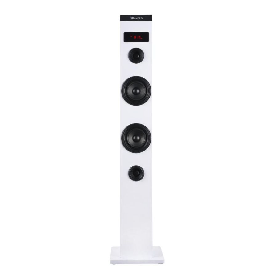 Ngs sky charm altoparlante a torre bluetooth 50w con telecomando ingresso ottico usb radio fm e aux in bianco