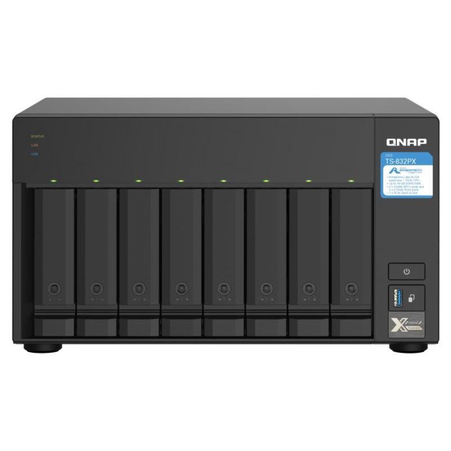Qnap ts-832px nas chassis tower annapurna labs al324 1.7ghz ram 4gb-8 bay hdd/ssd 2.5/3.5-s.o. qnap turbo system black