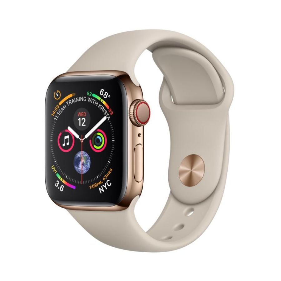 Apple watch serie 4 gps + cellular cassa 40mm acciaio oro con cinturino sport tortora