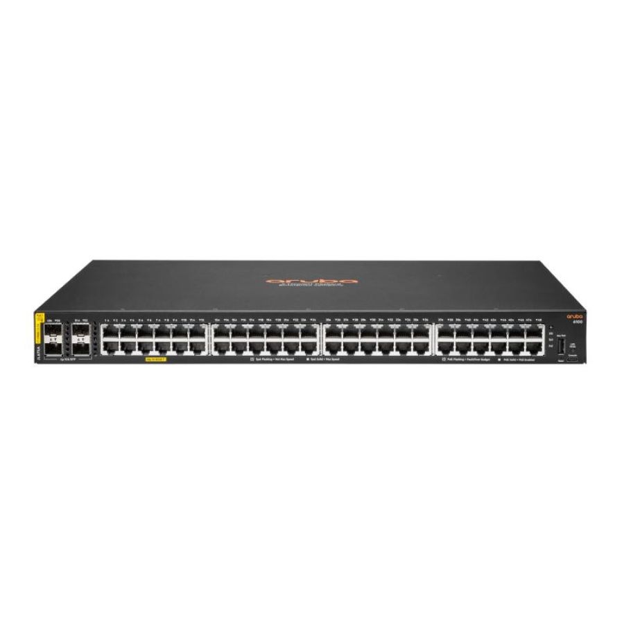 Hpe aruba 6100 48g switch gestito l3 48 x 10/100/1000 (poe+) + 4 x 1 gigabit / 10 gigabit sfp+ poe+ (370 w) montabile su rack
