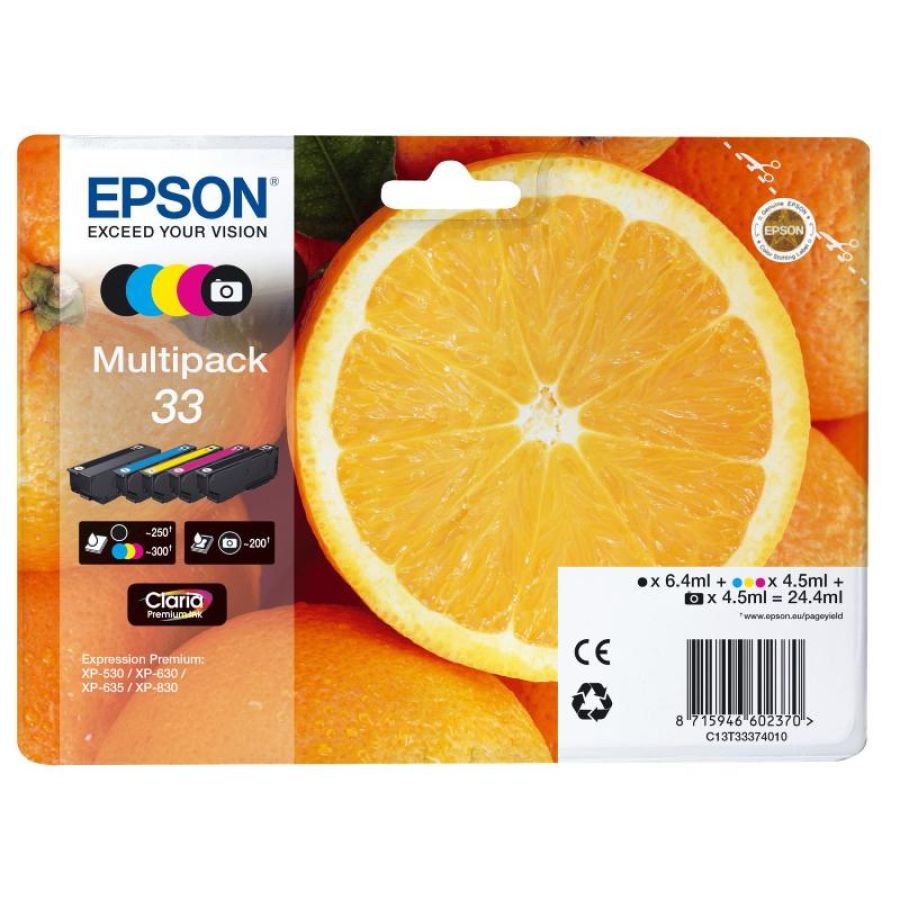 Epson c13t33374021 multipack 33 arancia n.5 colori