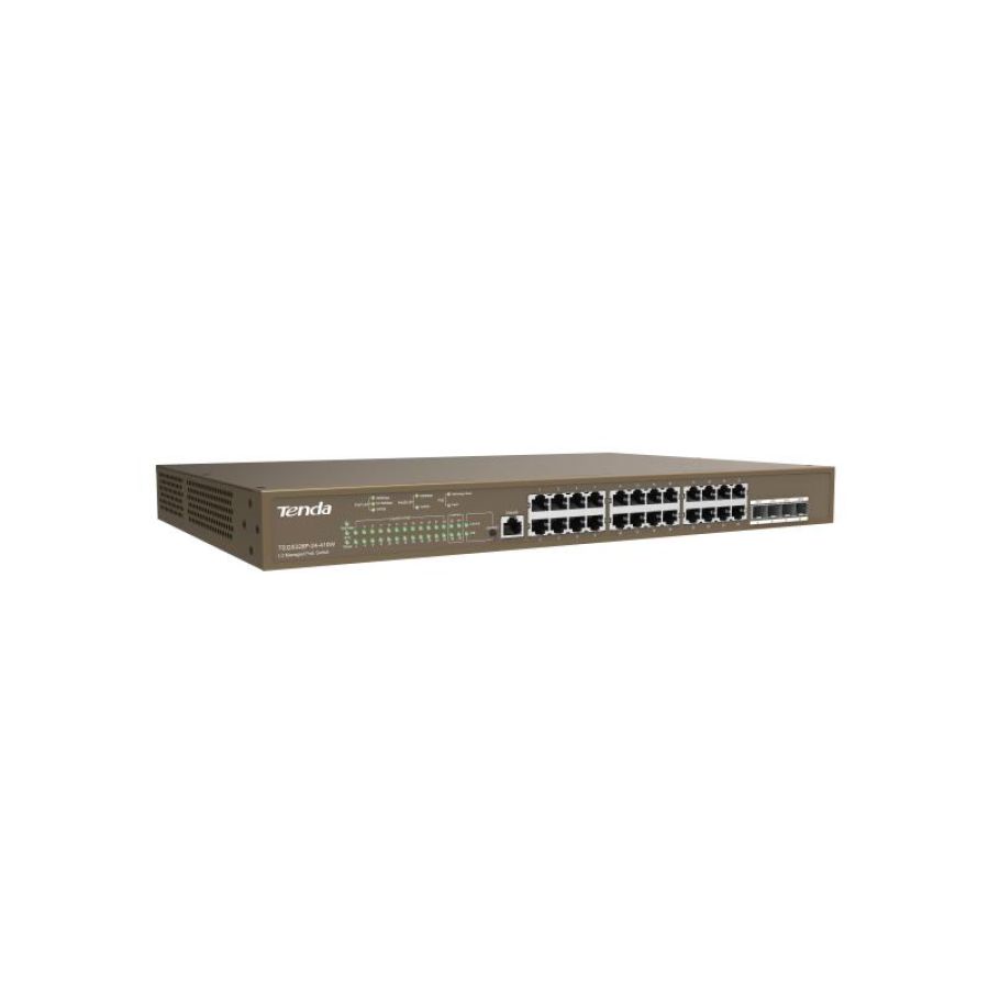 Tenda teg5328p-24-410w switch gestito l3 24 porte gigabit 10/100/1000 base-t ethernet poe + 4 porte 1000 base-x sfp -1p (poe 370 w) montabile a rack