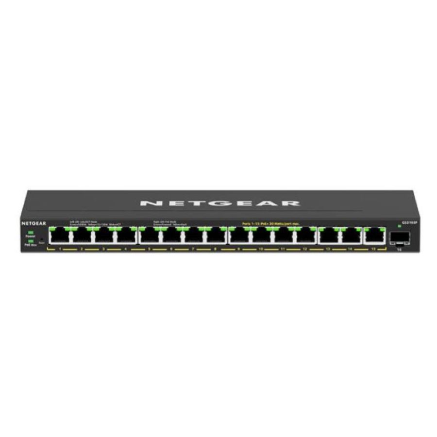 Netgear gs316ep-100pes switch gestito 15 x 10/100/1000 (poe+) + 1 x sfp poe+ (180 w)