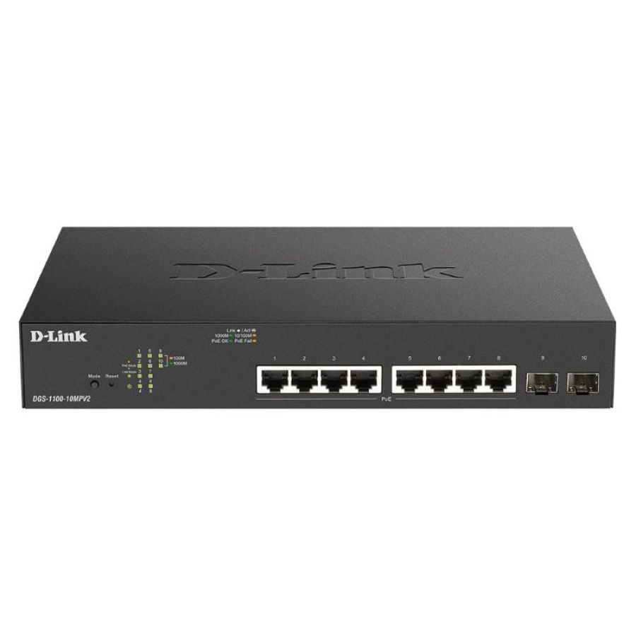 D-link dgs-1100-10mpv2 switch di rete gestito gigabit ethernet 10/100/1000 supporto power over ethernet poe 1u nero