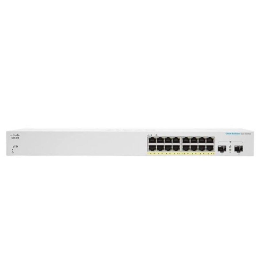 Cisco business 220 series switch gestito l2 16 x 10/100/1000 (poe+) + 2 x gigabit sfp (uplink) poe+ (130 w) montabile su rack