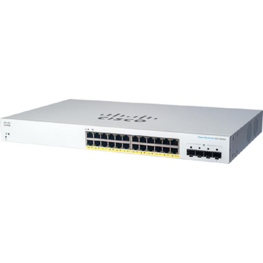 Cisco business 220 series cbs220-24p-4g-eu switch gestito l2 - 24 x 10/100/1000 (poe+) + 4 x gigabit sfp (uplink) poe+ (195 w) montabile su rack