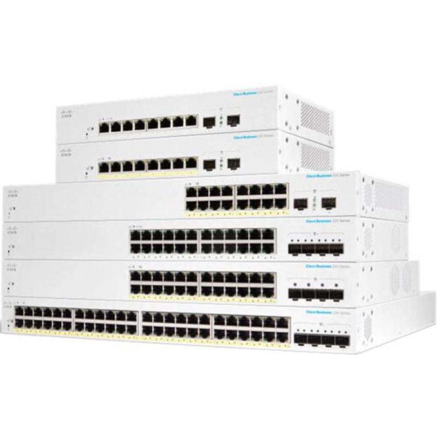 Cisco business 220 series cbs220-8fp-e-2g switch gestito l2 - 8 x 10/100/1000 (poe+) + 2 x gigabit sfp (uplink) poe+ (130 w) montabile su rack