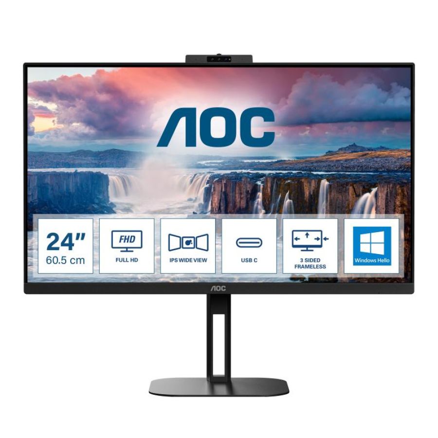 Aoc 24v5cw/bk 23.8 led ips full hd 16:9 75hz 1ms freesync hub usb usb-c hdmi displayport altoparlanti incorporati black