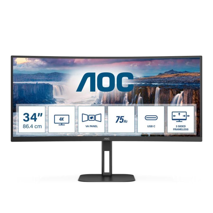 Aoc v5 cu34v5c monitor pc 34`` 3440x1440 pixel wide quad hd led nero