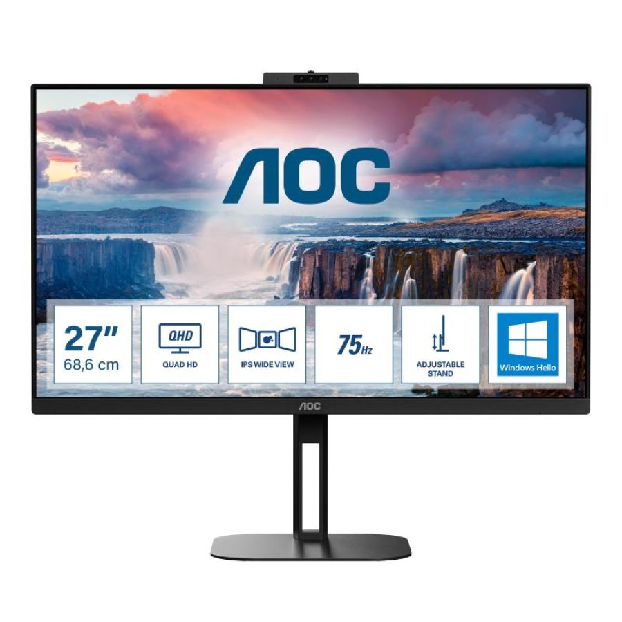 Aoc q27v5cw/b 27 led ips quad hd 75hz 1ms 16:9 webcam integrata freesync hub usb usb-c hdmi displayport altoparlanti incorporati nero
