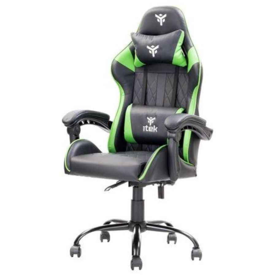 Itek gaming chair rhombus pf10 - pvc, doppio cuscino, schienale reclinabile, nero verde