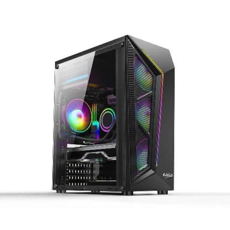 Machpower it-gmsc14 case gaming rgb atx micro-atx 1xstrisci led rgb pannello laterale in vetro temperato 2xusb-a 2.0 1xuysb-a 3.0 4xventole argb nero