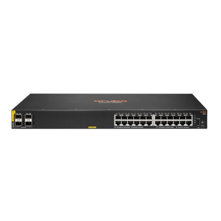 Hpe aruba 6100 24g poe classe 4 4sfp switch gestito l3 24 x 10/100/1000 + 4 x 1 gigabit / 10 gigabit sfp+ poe+ (370 w)