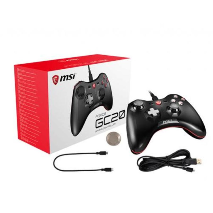 Msi force gc20 v2 controller gaming wired usb cavo 2mt con sistema di vibrazione per pc android e varie consolle black