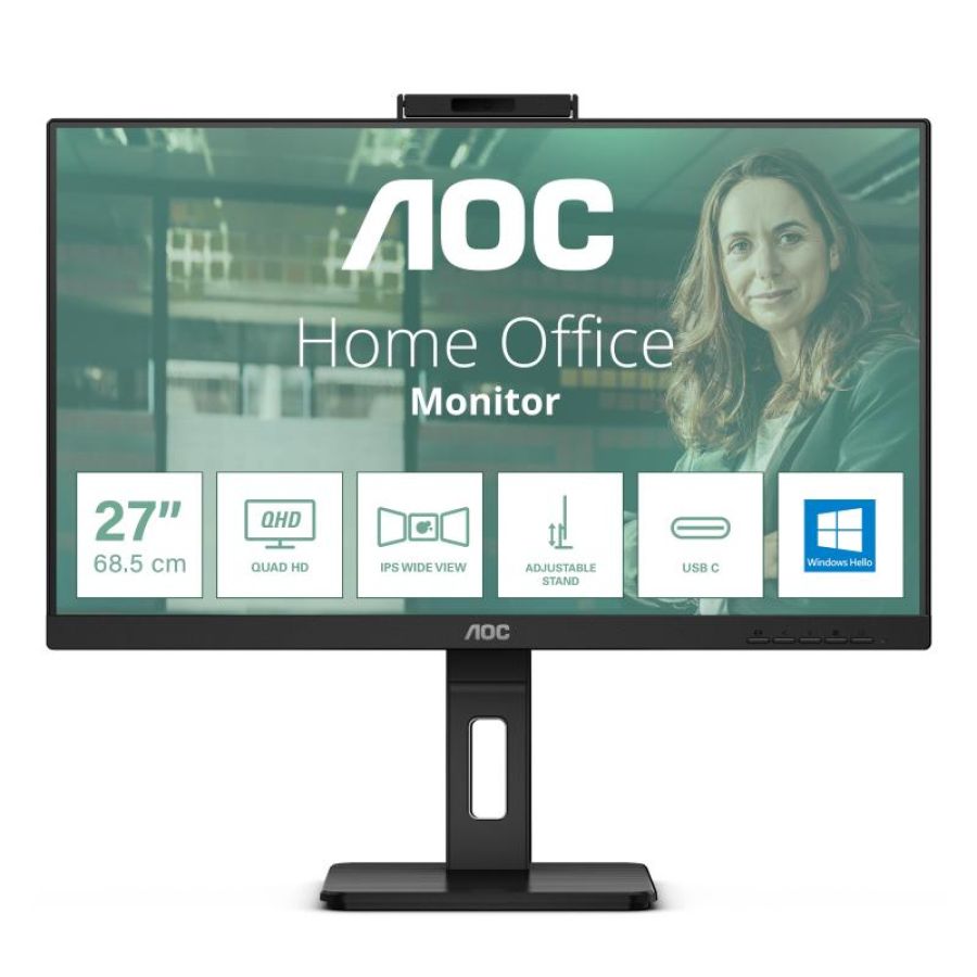 Aoc 24p3qw 23.8 led ips full hd 16:9 75hz 4ms contrasto 1.000:1 vebcam 2mp con microfono incorporato low blue light hub usb hdmi displayport altoparlanti incorporati nero