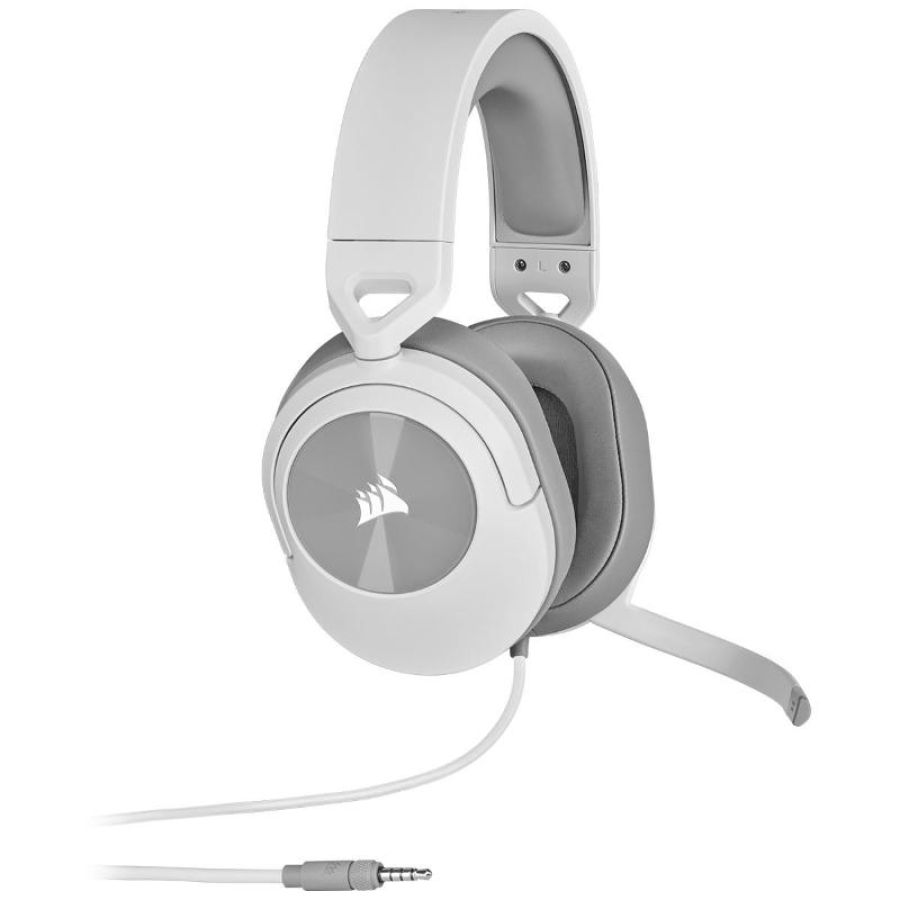 Corsair hs55 surround cuffie gaming con microfono omnidirezionale audio surround dolby audio 7.1 jack 3.5 compatibile pc xbox ps4 mobile bianco grigio