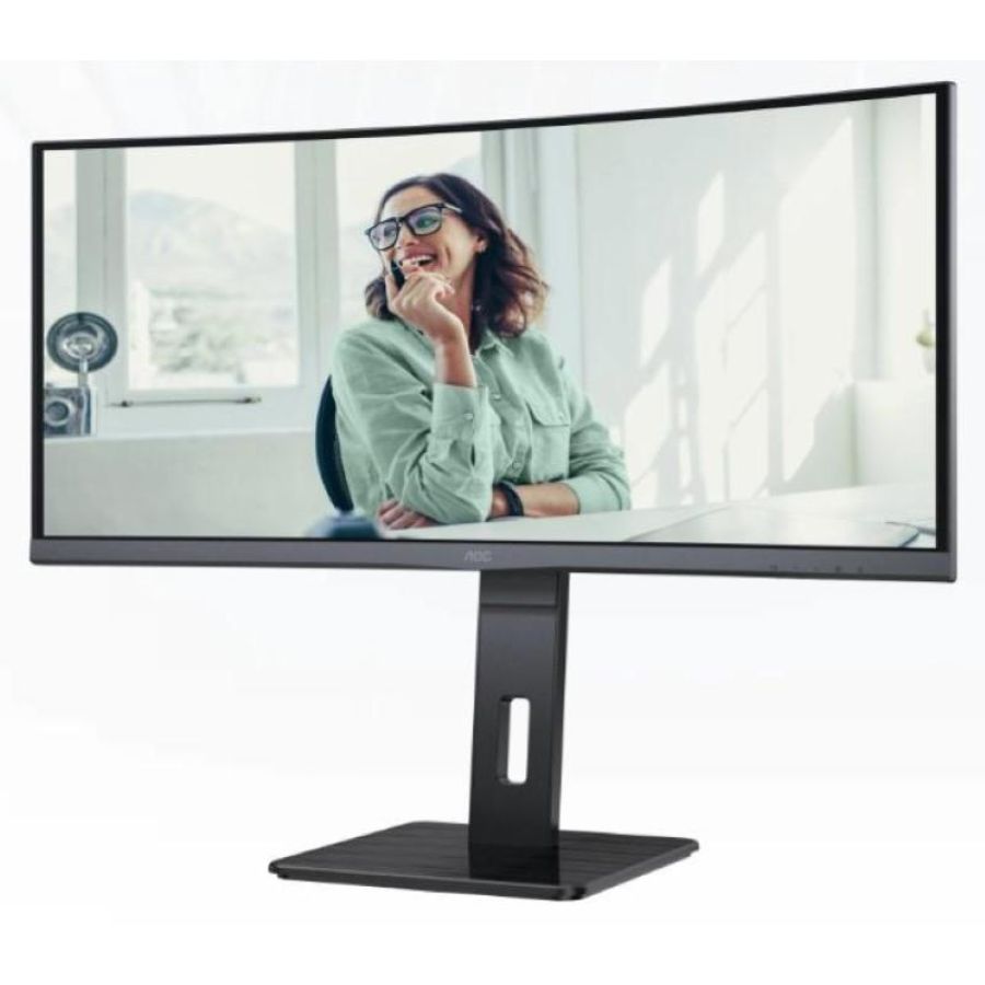 Aoc cu34p3cv - monitor curvo wqhd da 34 pollici, regolabile in altezza, altoparlante (3440x1440, 100 hz, hdmi, displayport, usb-c (65w pd), rj45, hub usb) nero